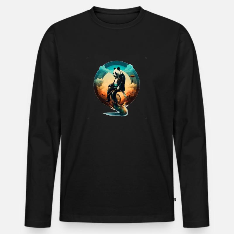 Panda auf einem Einrad - Männer Premium Bio Langarmshirt - Schwarz