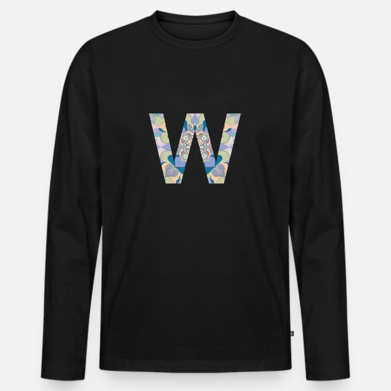 Buchstabe W im Mandala - Männer Premium Bio Langarmshirt - Schwarz