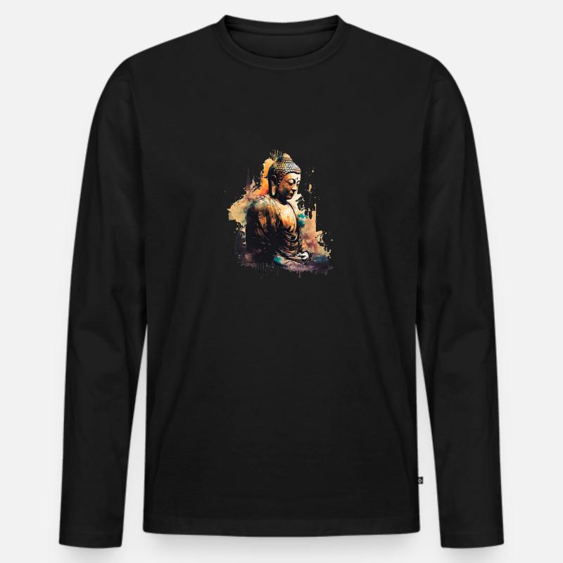 Buddha - Männer Premium Bio Langarmshirt - Schwarz