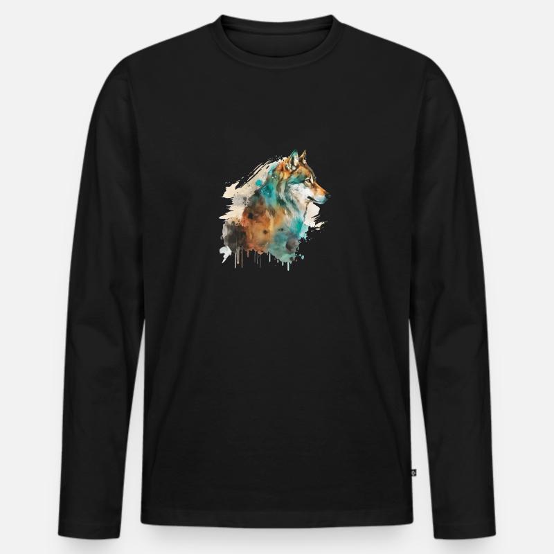 Wolf 2 - Männer Premium Bio Langarmshirt - Schwarz