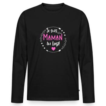 Je suis une maman au top - T-shirt manches longues Premium bio Homme - noir - Devant - Nico (187cm)