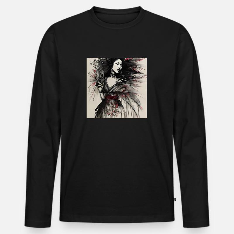 Geisha's Grace - Männer Premium Bio Langarmshirt - Schwarz