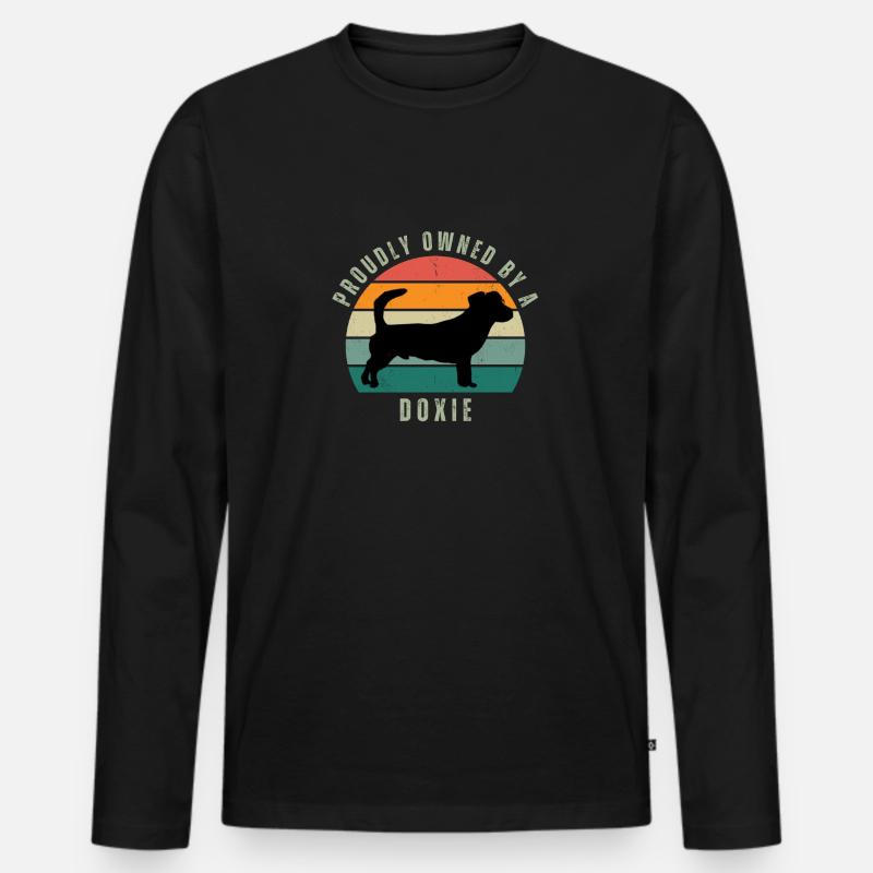 Rauhhaar Dackel Owned Retro Sunset - Männer Premium Bio Langarmshirt - Schwarz