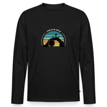 Jesus is alive - Men's Premium Organic Long Sleeve Shirt - black - Front - Nico (187cm)
