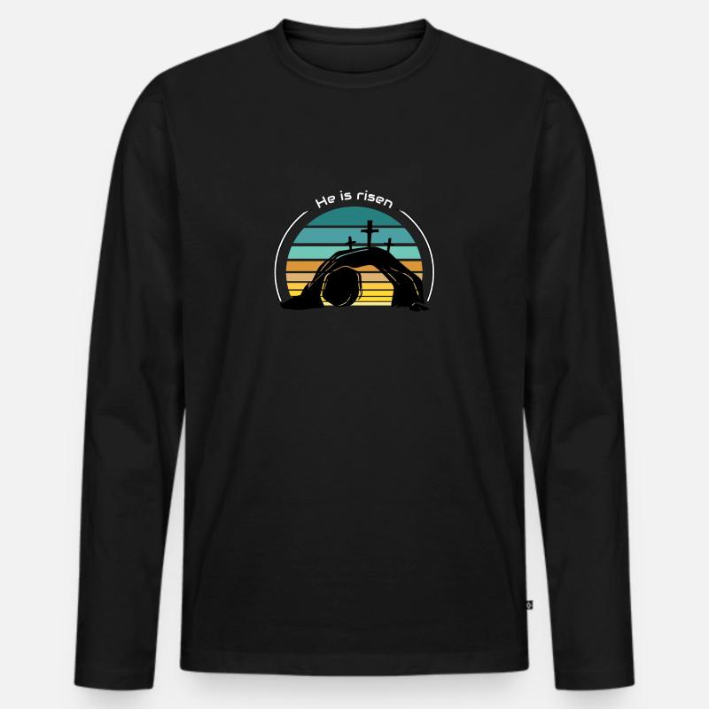 Er ist auferstanden - Männer Premium Bio Langarmshirt - Schwarz