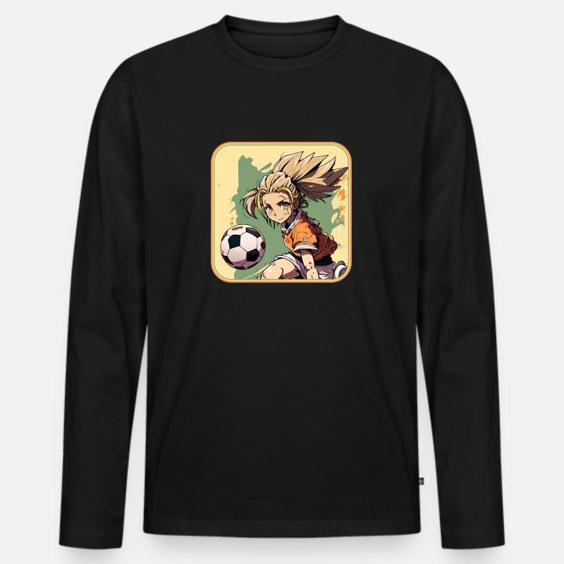 Fussball Mädchen - Anime Style - Männer Premium Bio Langarmshirt - Schwarz