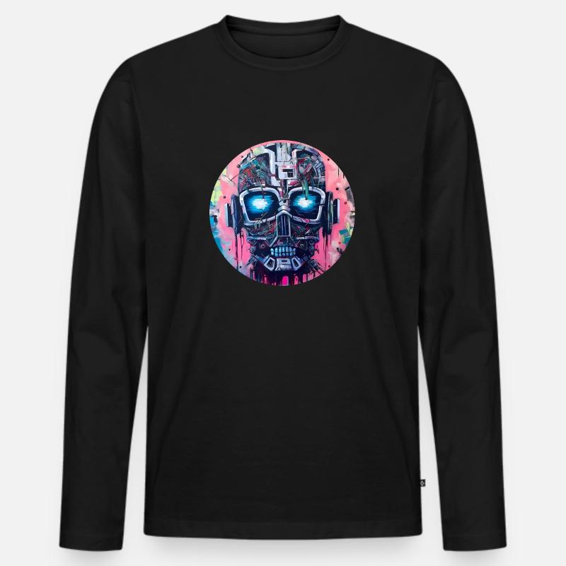 Cyber Roboter - Männer Premium Bio Langarmshirt - Schwarz