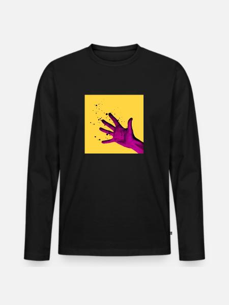 Yellow Hand - Männer Premium Bio Langarmshirt - Schwarz