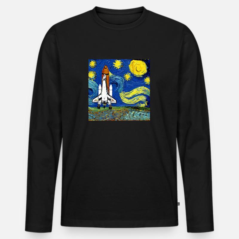 Space Shuttle Van Gogh - Männer Premium Bio Langarmshirt - Schwarz