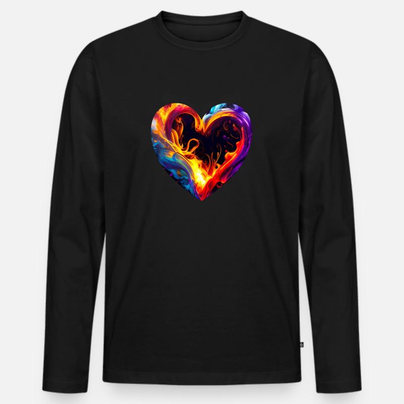 Buntes Herz mit Feuer - Männer Premium Bio Langarmshirt - Schwarz