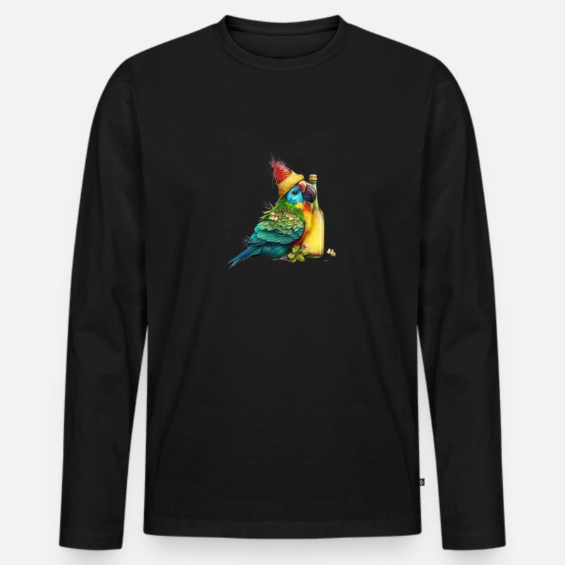 Papagei kuschelt mit Bier - Männer Premium Bio Langarmshirt - Schwarz