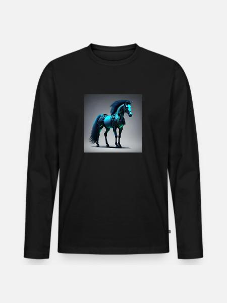 Blue Cyborg Horse - Men's Premium Organic Long Sleeve Shirt - black