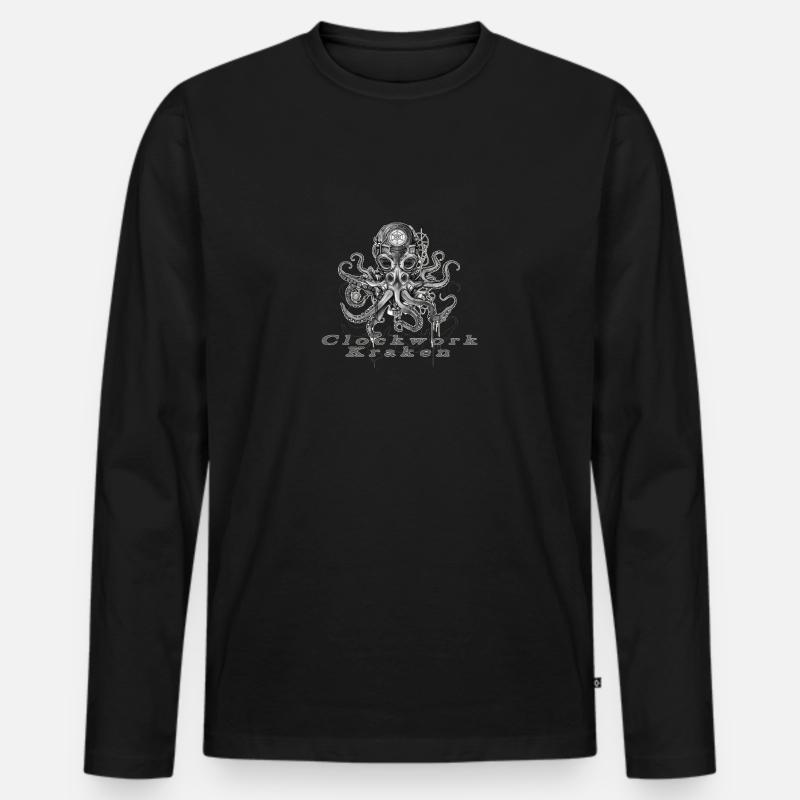 Clockwork Kraken - Männer Premium Bio Langarmshirt - Schwarz