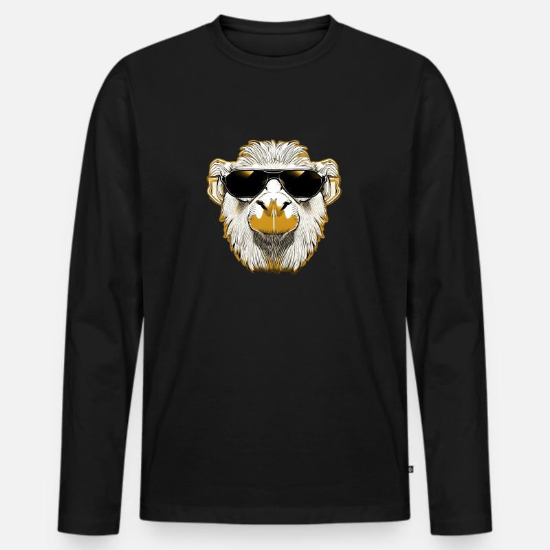 Cooles Lama mit Sonnenbrille - Männer Premium Bio Langarmshirt - Schwarz