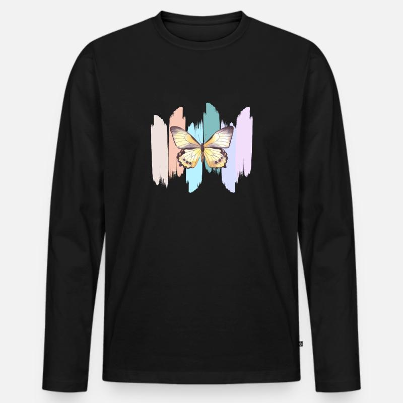Regenbogen-Schmetterling - Männer Premium Bio Langarmshirt - Schwarz