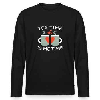 Tea time is me time - Männer Premium Bio Langarmshirt - Schwarz - Vorne - Nico (187cm)