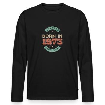 Vintage 1973 - Männer Premium Bio Langarmshirt - Schwarz - Vorne - Nico (187cm)