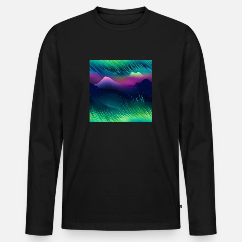 Northern Lights Glow: Polarlichter-Kollektion - Männer Premium Bio Langarmshirt - Schwarz
