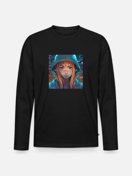 Tech Girl - Männer Premium Bio Langarmshirt - Schwarz