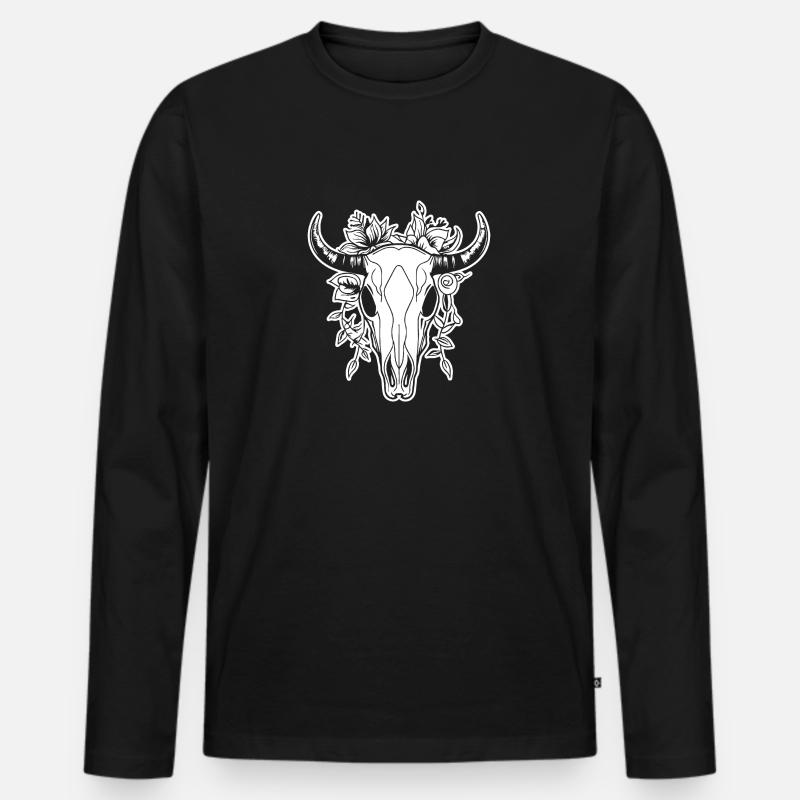 Kuh Schädel Boho - Männer Premium Bio Langarmshirt - Schwarz
