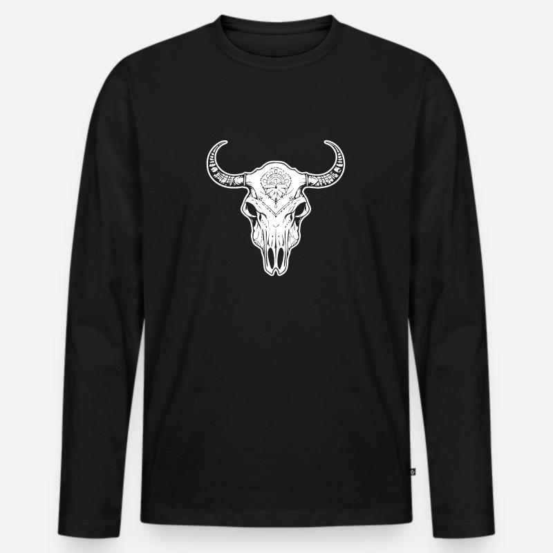 Crâne de vache Boho - T-shirt manches longues Premium bio Homme - noir