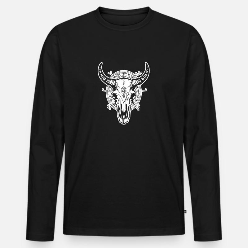 Kuh Schädel Boho - Männer Premium Bio Langarmshirt - Schwarz