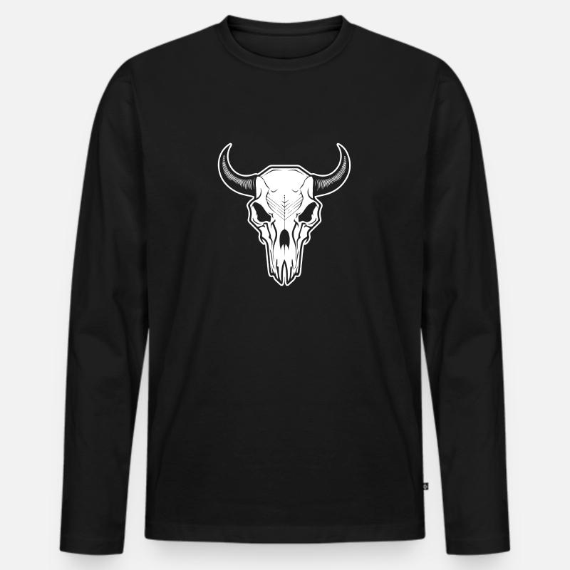 Kuh Schädel Boho - Männer Premium Bio Langarmshirt - Schwarz