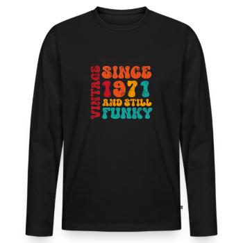 1971 52e anniversaire - T-shirt manches longues Premium bio Homme - noir - Devant - Nico (187cm)