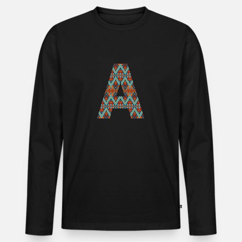 Buchstabe A- Boho-Design - Männer Premium Bio Langarmshirt - Schwarz