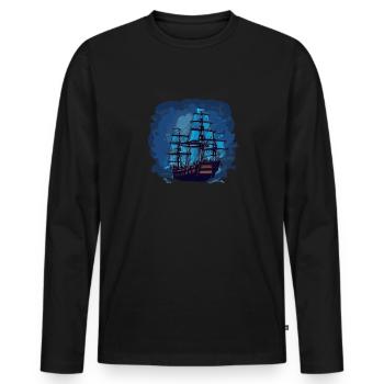 Sailing ship fights against storm - sketch - Men's Premium Organic Long Sleeve Shirt - black - Front - Nico (187cm)
