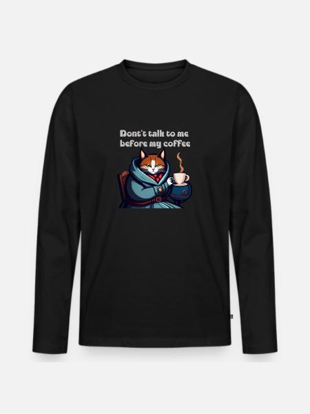Lustige Katze und Kaffee - Männer Premium Bio Langarmshirt - Schwarz