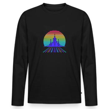 Paysage urbain rétro-futuriste - T-shirt manches longues Premium bio Homme - noir - Devant - Nico (187cm)