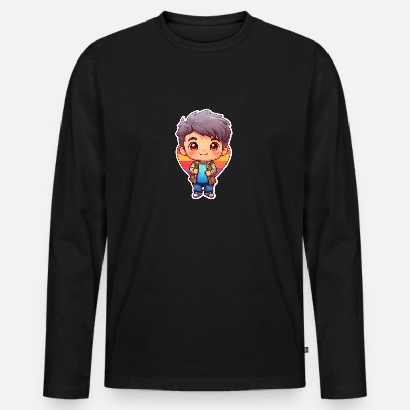 Cute Anime Boy - Männer Premium Bio Langarmshirt - Schwarz