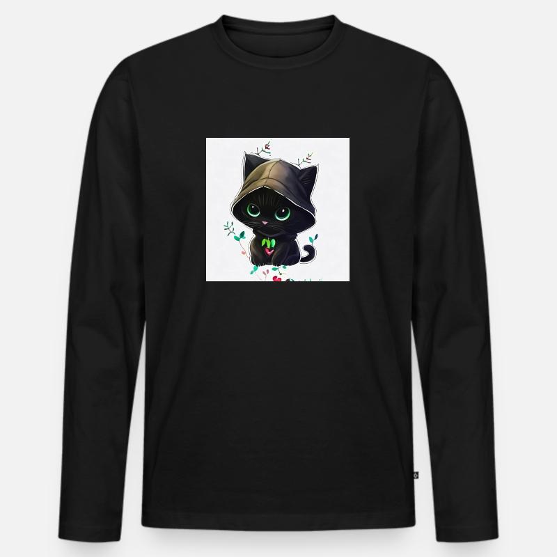 Kleine süße schwarze Katze. - Männer Premium Bio Langarmshirt - Schwarz