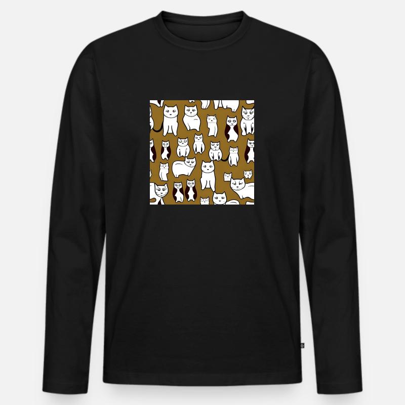 Cat Lover Muster - Männer Premium Bio Langarmshirt - Schwarz