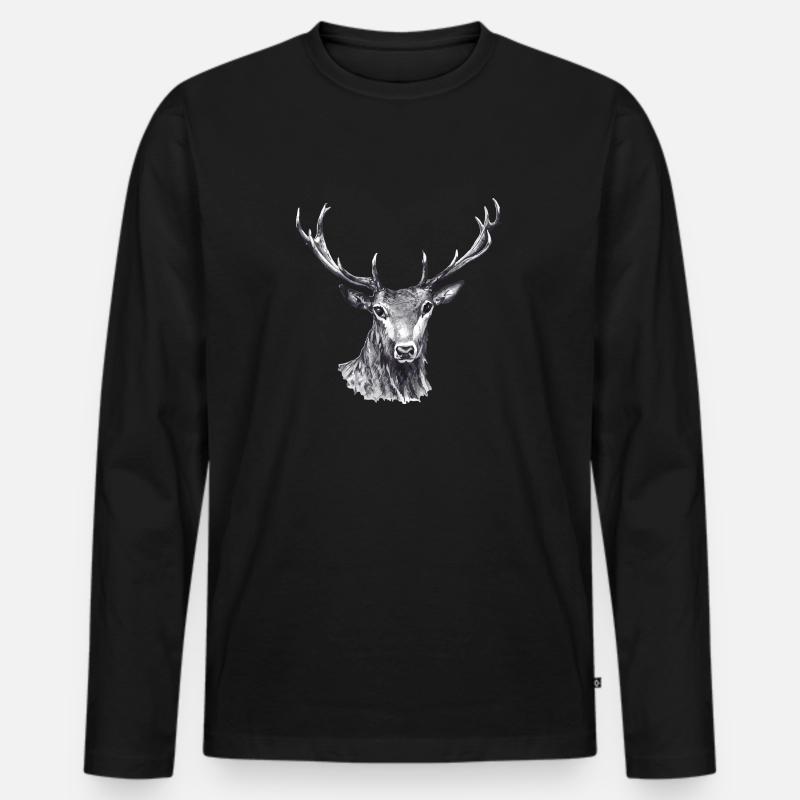 Hirsch - Männer Premium Bio Langarmshirt - Schwarz