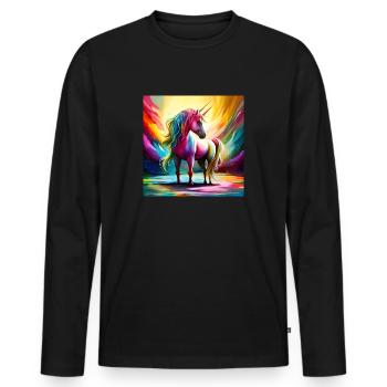 Magical Rainbow Bicorn Two Horned Unicorn - Men's Premium Organic Long Sleeve Shirt - black - Front - Nico (187cm)