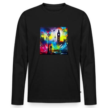 Big Ben Westminster London Graffiti Art - Men's Premium Organic Long Sleeve Shirt - black - Front - Nico (187cm)