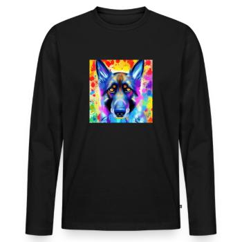 German Shepherd Splash Art Portrait - Men's Premium Organic Long Sleeve Shirt - black - Front - Nico (187cm)