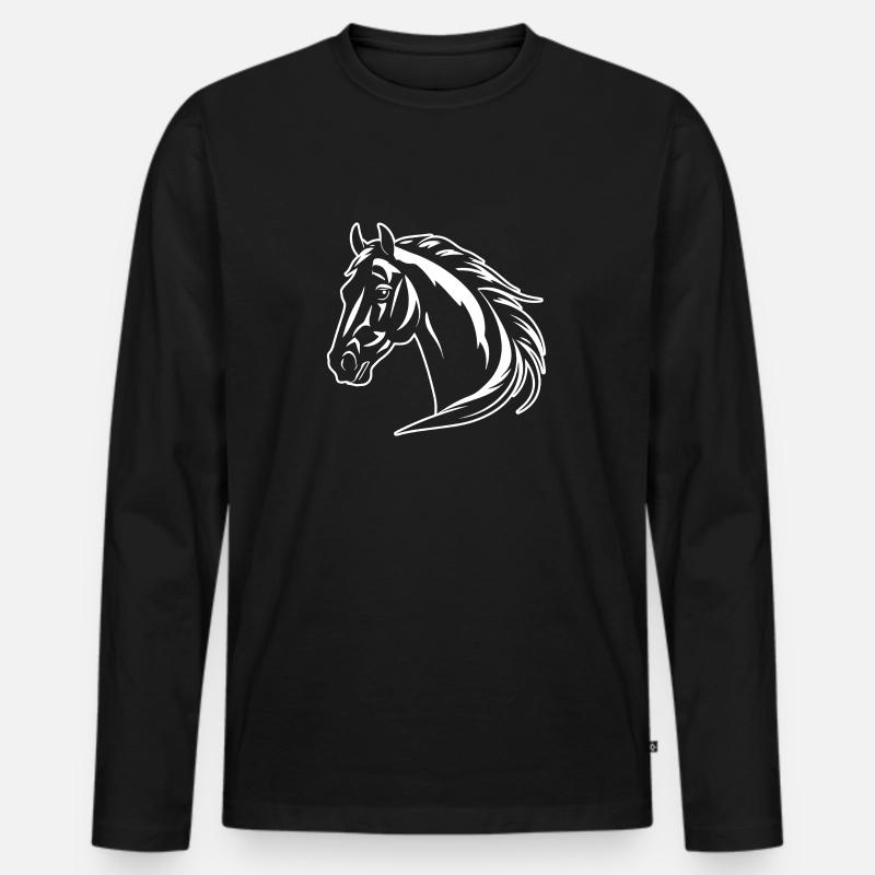 Pferd Pferdekopf Pony - Männer Premium Bio Langarmshirt - Schwarz