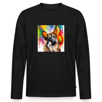 German Shepherd Splash Art Portrait - Men's Premium Organic Long Sleeve Shirt - black - Front - Nico (187cm)