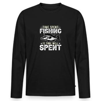 Le temps passé à pêcher est du temps bien dépensé - T-shirt manches longues Premium bio Homme - noir - Devant - Nico (187cm)