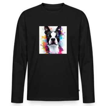 Boston Terrier Splash Art Portrait - Men's Premium Organic Long Sleeve Shirt - black - Front - Nico (187cm)