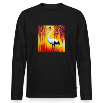 Red Crowned Crane at Sunset. - Men's Premium Organic Long Sleeve Shirt - black - Front - Nico (187cm)
