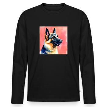 German Shepherd Gouache Portrait - Men's Premium Organic Long Sleeve Shirt - black - Front - Nico (187cm)