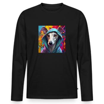 Whippet in a Hoodie Graffiti Artist - Men's Premium Organic Long Sleeve Shirt - black - Front - Nico (187cm)