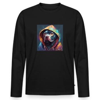 Staffordshire Bull Terrier in a Hoodie - Men's Premium Organic Long Sleeve Shirt - black - Front - Nico (187cm)