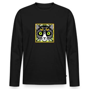 Chat sauvage dans la jungle - pour les amoureux des chats - T-shirt manches longues Premium bio Homme - noir - Devant - Nico (187cm)