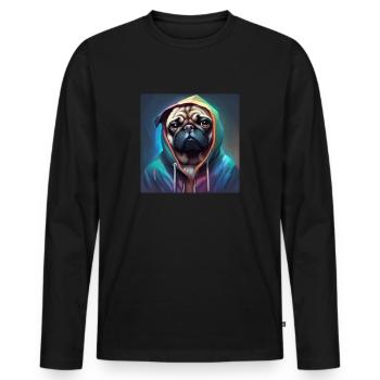 Pug in a Hoodie - Men's Premium Organic Long Sleeve Shirt - black - Front - Nico (187cm)