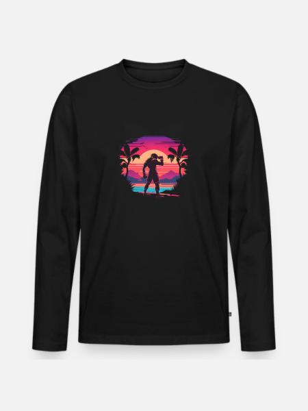 Synthwave Boxer - Männer Premium Bio Langarmshirt - Schwarz